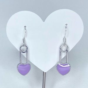 Hearts Safety Pin Style Drop Earrings